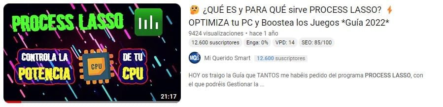 Factor de Optimización Prioridad de procesos Process Lasso